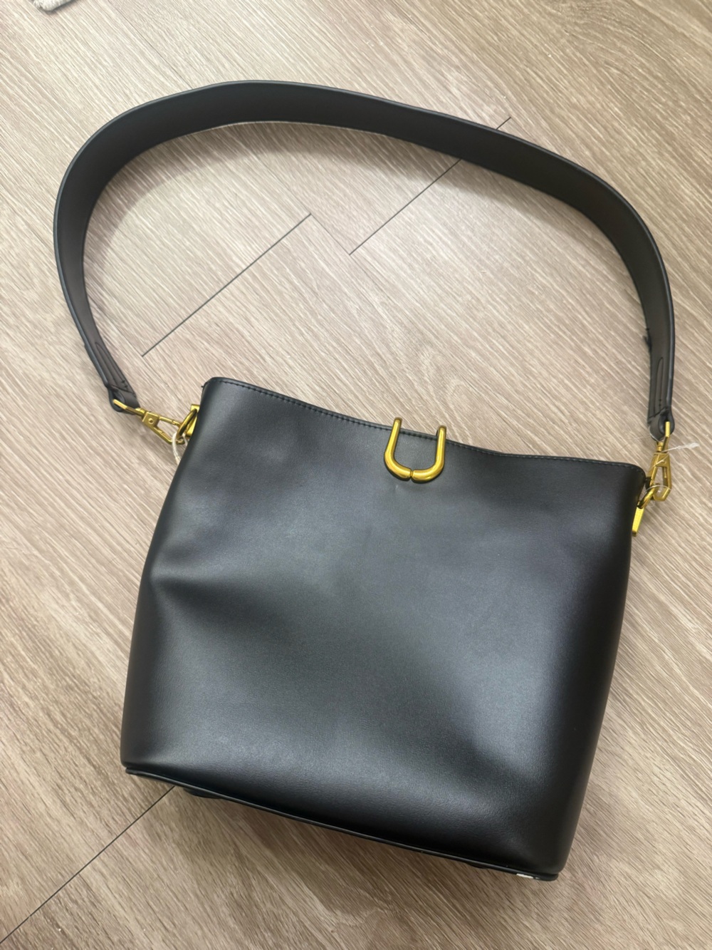 Madison West Black Leather Shoulder Bag with Gold Hardware